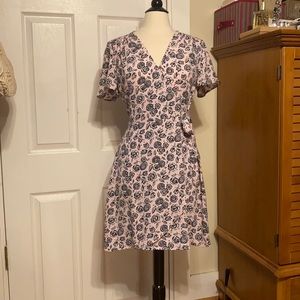 J Crew  pale pink and black floral wrap dress
